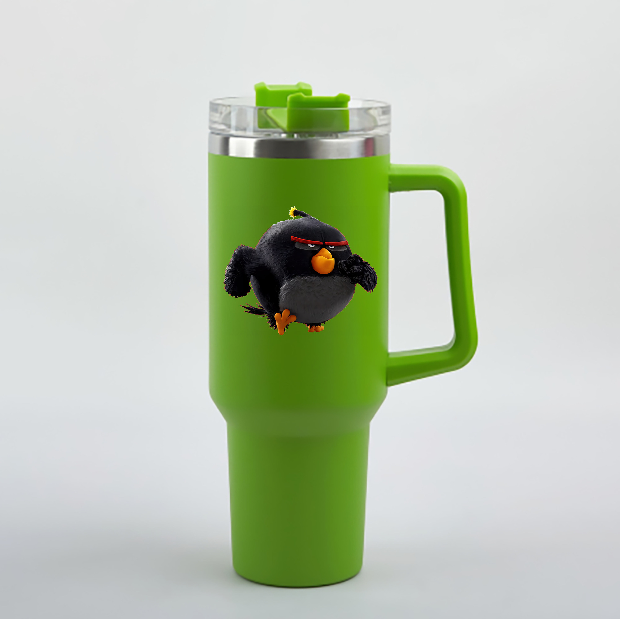 （画像用） Angry Birds アングリーバード 1200mL車用タンブラー - クリスタルステッカー（プラスチックストロー付き）